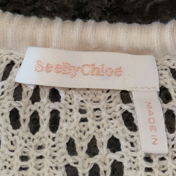 See By Chloe Ivory Crocheted Cloud Dancer Tied Long Sleeve Top - Picture 4 of 5